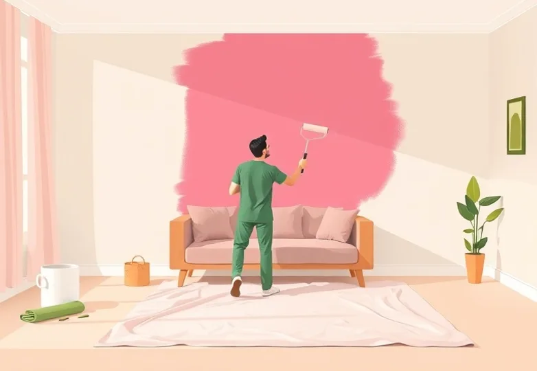 Peintre appliquant la peinture au rouleau sur un mur de salon